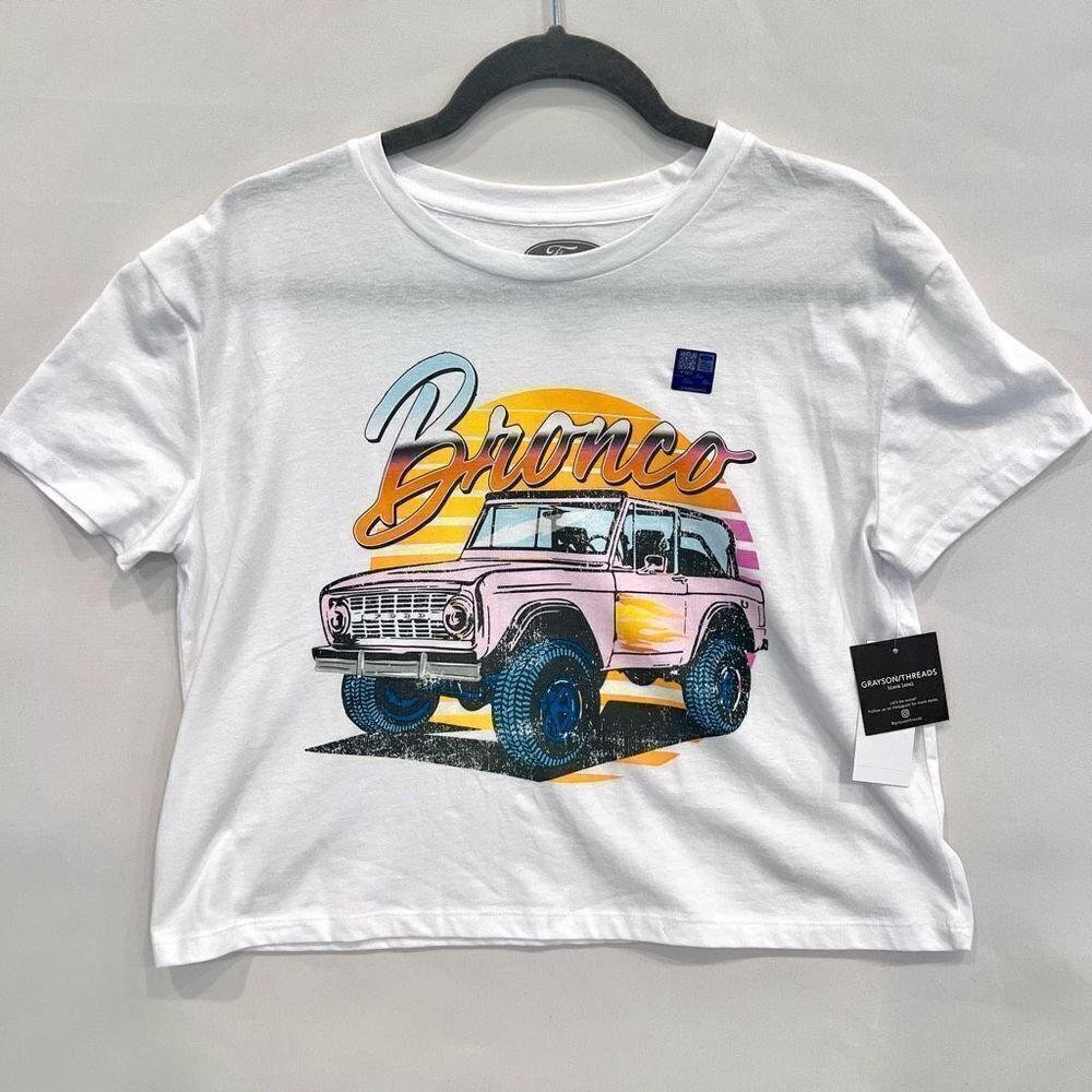 Grayson Threads Black Women's White Juniors' Bronco Graphic T-Shirt Size‎ XS NWT